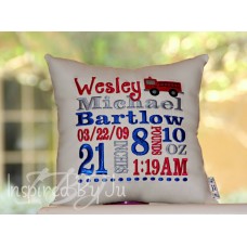 Fire Truck - Birth Announcement Pillow